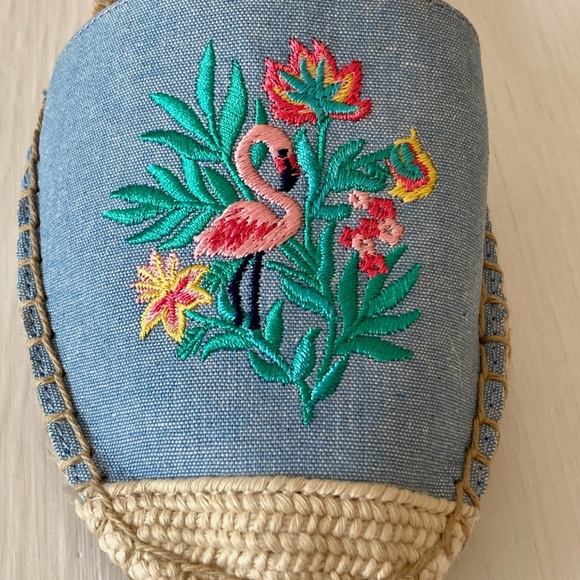 NIB Talbots Denim Espadrilles 7M Embroidered Flamingo Chambray Izzy d'Orsay - Picture 5 of 11